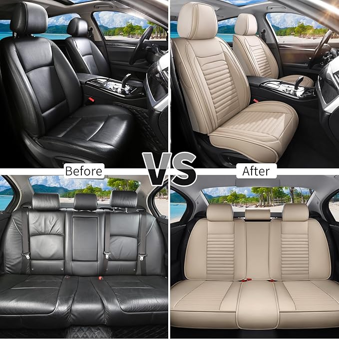 Car Seat Covers Full Set Fit for Toyota Camry 2001-2026, Premium Faux Leather Car Seat Protector,Breathable Anti-Slip Full Wrapping Edge Seat Covers(Beige,Full Set)