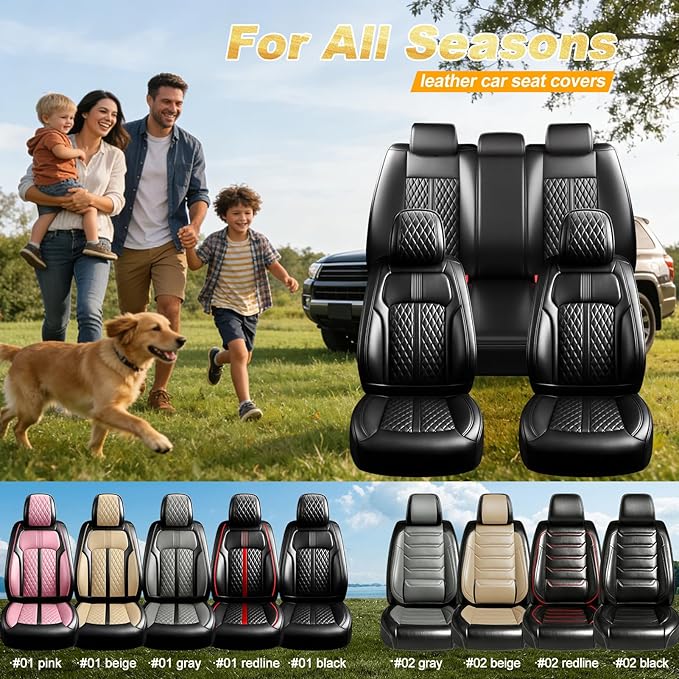 Fit CX-50 Car Seat Covers for Select Mazda CX50 2023-2026, Premium Full Coverage Leather, Airbag Compatible, Luxury Waterproof All Weather Breathable Seat Cushion Protector, Full Set, Black
