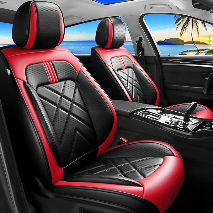 CX-90 Car Seat Covers Fit for Mazda CX-90 2007-2026, Full Coverage Premium Leather Waterproof Breathable Seat Covers Full Set, Automotive Seat Protectors, Airbag Compatible(5 Seats, Black Red)