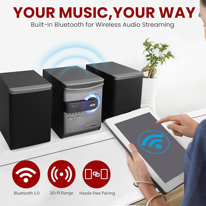 Pyle Home Stereo Shelf System - 30W Wireless BT Streaming
