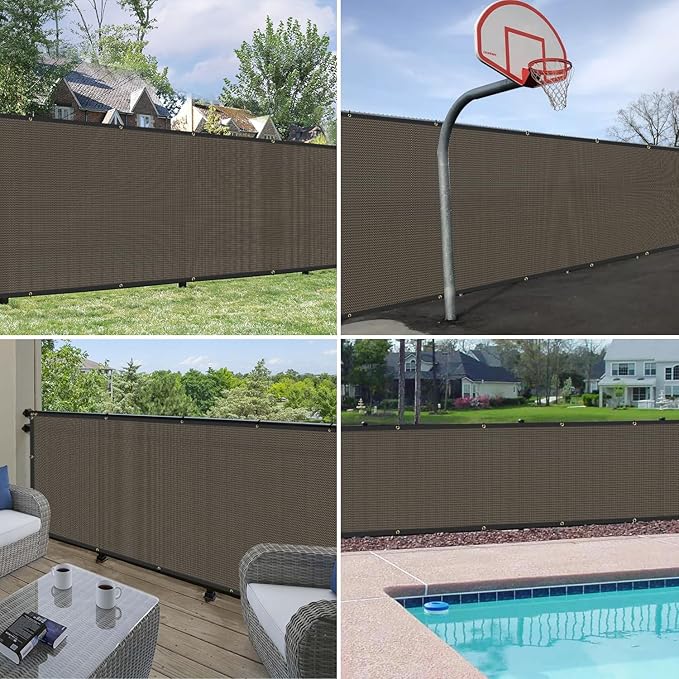 Windscreen4less Privacy Fence Screen Heavy Duty Windscreen Fencing Mesh Fabric Shade Net Cover with Brass Grommtes for Outdoor Wall Garden Yard Pool Deck, 8'x94' Brown