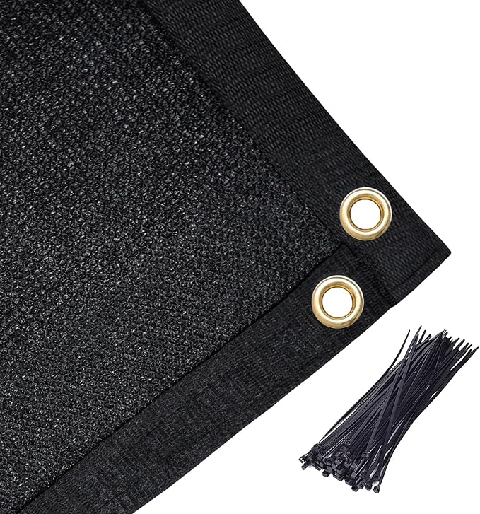 Amagenix 90% Shade Fabric 11'X 18' Black Sun Shade Cloth with Grommets for Pergola Replacement Shade Cover Canopy, Heavy Duty, Cable Zip Ties Included (We Customized)