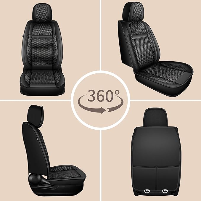 TTX LIGHTING for Toyota RAV4 2013-2026 Car Seat Covers, Breathable Ice Silk & Leather Seat Protector, Cool & Anti-Sweat for Long Driving, Airbag Compatible, 2 Front Seats (Black)
