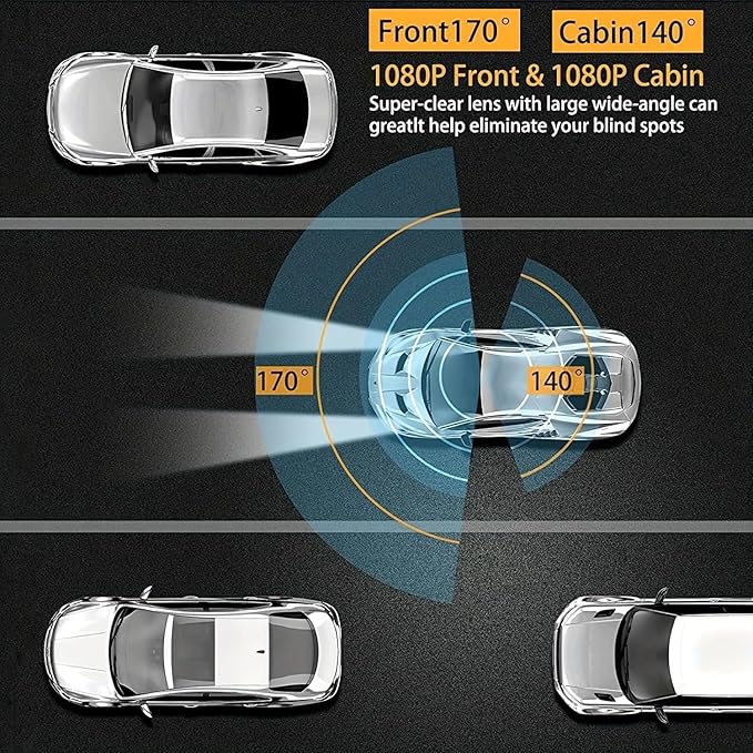 Dash Cam Front and Inside,Dashcams for Cars with 64G Card Traffic Recorder IR Night Vision Loop Recording G-Sensor 24Hr Parking Traffic Recorder(Front/Inside+64G)