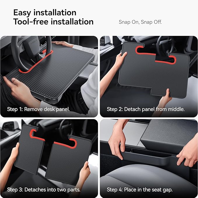 YONZEE 2-in-1 Car Steering Wheel Desk Tray & Car Seat Gap Filler Organizer – Foldable Carbon Fiber Look Table for Laptop, Eating, Writing – for Standard Round Steering Wheels