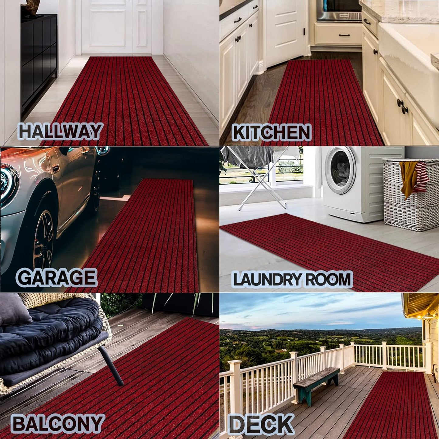 Custom Size Backed Non-Slip Area Rugs Runner, Easy Clean, Waterproof Runner Rugs for Hallway Entryway, Kitchen, Laundry, 4FT x 73FT, Red Stripe