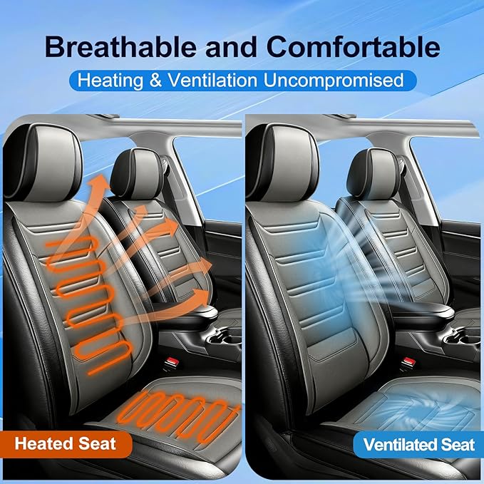Fit CX-3 Car Seat Covers for Mazda CX3 2016-2024, Full Coverage Leather, Airbag Compatible & Scratch-Resistant, Waterproof All Weather Seat Protector, Front Pair Black+Gray
