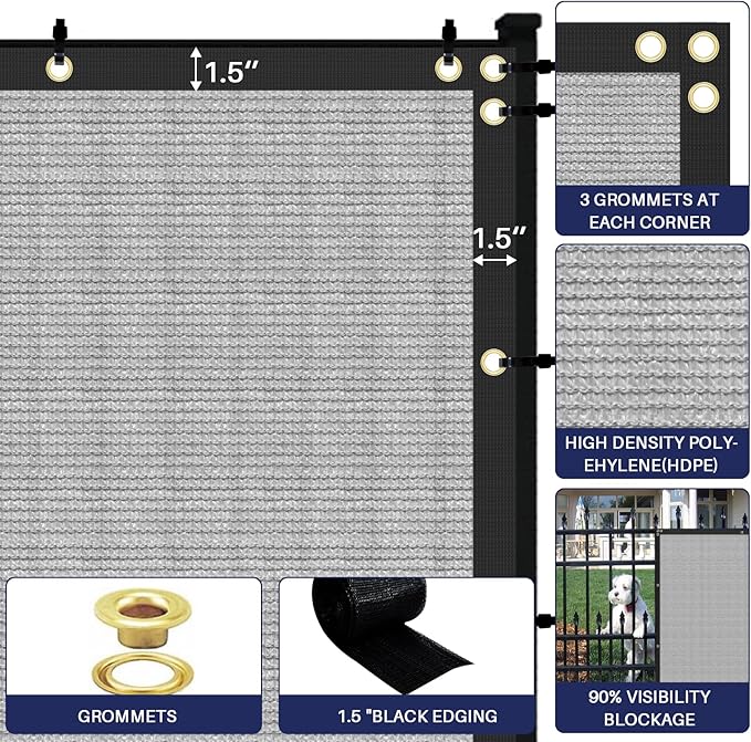 Windscreen4less Privacy Fence Screen Heavy Duty Windscreen Fencing Mesh Fabric Shade Net Cover with Brass Grommtes for Outdoor Wall Garden Yard Pool Deck, 8'x295' Light Gray