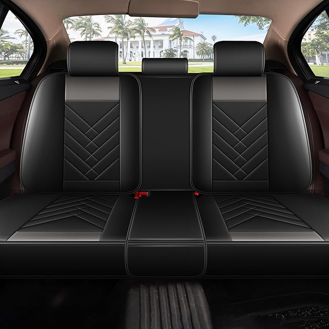 AOMSAZTO Car Seat Covers Full Set Fit for Nissan Murano 2011-2025 2026 Waterproof Faux Leather Car Seat Cushions Automotive 5 Seat Covers Set（Black&Grey）