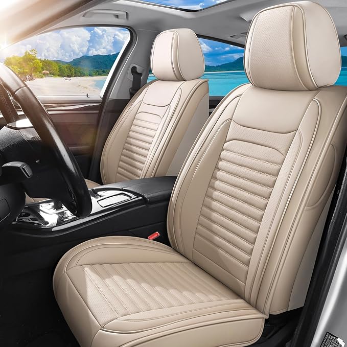 Car Seat Covers Full Set Fit for Toyota Prius 2001-2026, Premium Faux Leather Car Seat Protector,Breathable Anti-Slip Full Wrapping Edge Seat Covers(Beige,Full Set)