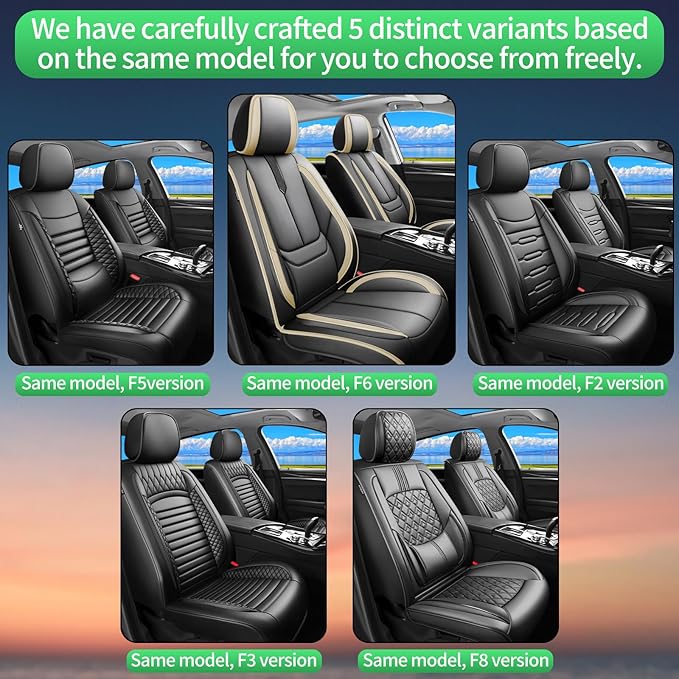Fit Ridgeline Car Seat Covers for Honda Ridgeline 2007-2025 2026-Upgraded Premium Waterproof & Breathable Leather,Airbag Compatible,All-Weather Seat Cushion Protector,Full Set,Black-Beige