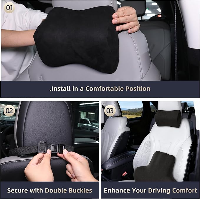 Car Neck & Lumbar Support Pillow Set for Jeep Wrangler, Soft Memory Foam Headrest & Back Cushion, Ergonomic Comfortable Seat Support for Daily Driving and Long Trips Car Interior Accessories