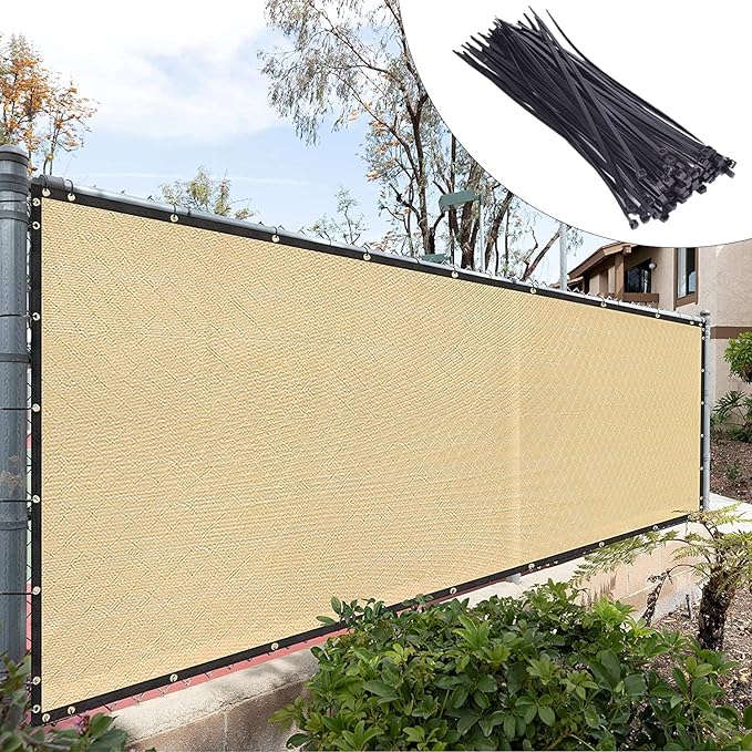 Royal Shade Custom Size 6' x 39' Beige Fence Privacy Screen Windscreen Cover Netting Mesh Fabric Cloth - Cable Zip Ties Included (We Make Custom Size)