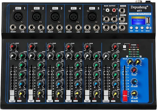 Depusheng HT7 Bluetooth Portable Audio Mixer w/USB DJ Sound Mixing Console MP3