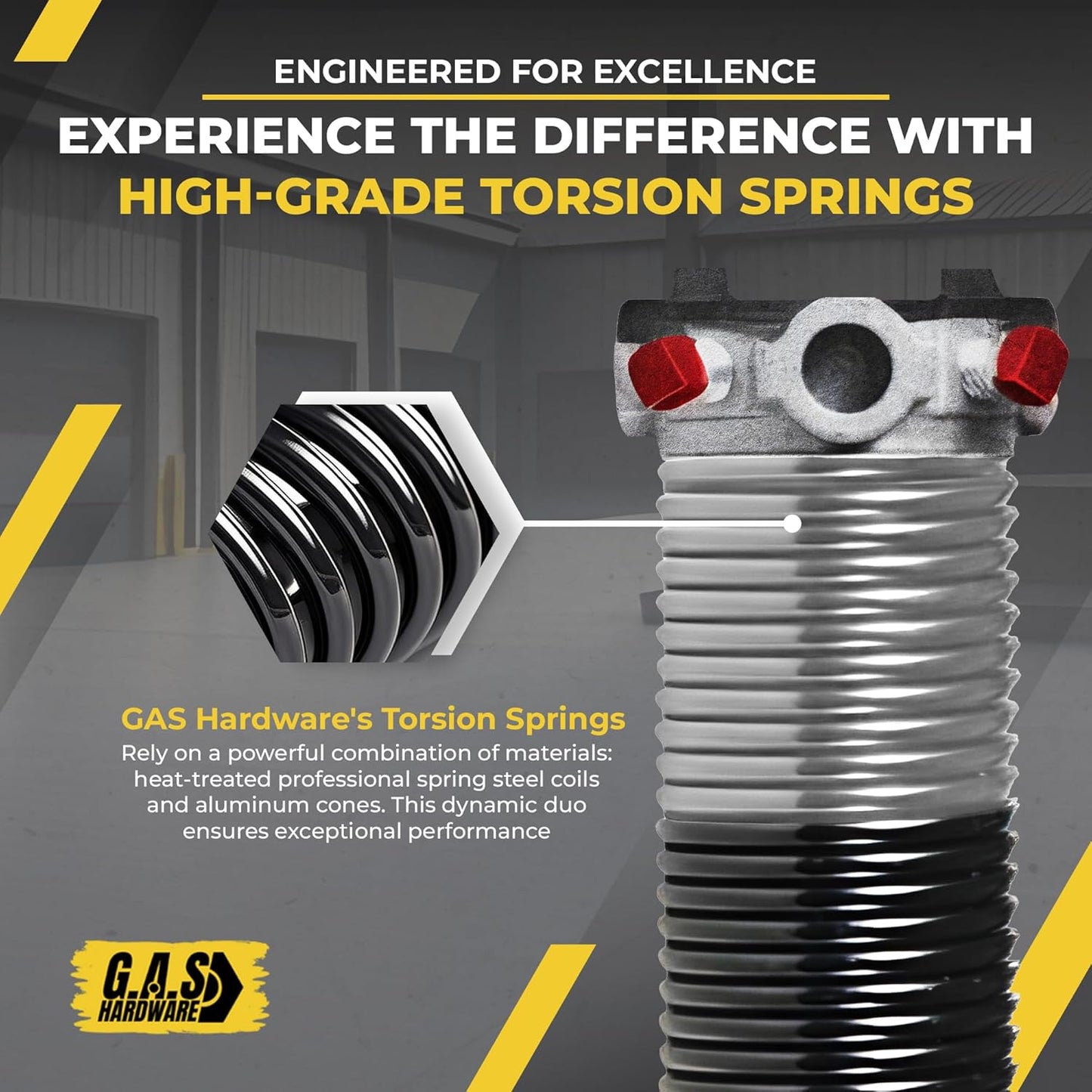 Garage Door Torsion Spring 295x2x41 Torsion Spring for Right Side of Garage Door with 1" Steel Bearing, Gloves, and Winding Bars Precision E-Coating 5-Year Warranty Minimum 30,000 Cycles (Black Cone)