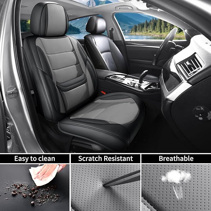 Car Seat Covers Full Set Custom Fit for Ford Focus 2000-2018 - Premium Faux Leather with Lumbar Support, Breathable, Anti-Slip & Full Wrapping Edge (Black&Gray,Full Set)