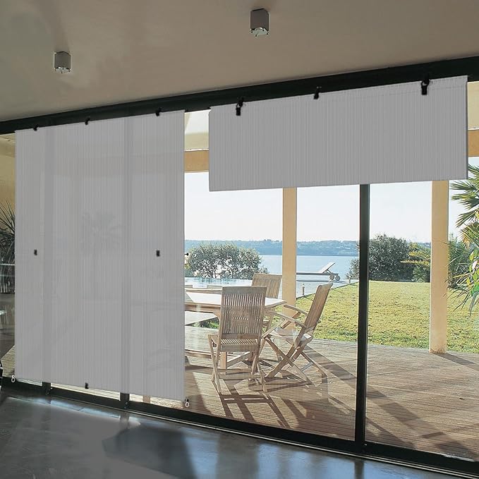 Bynbbur 5'W x 6.5'H Outdoor Patio Shades Foldable Roller Blinds, 220 GSM Sun Shade Roll Up Porch Screens Exterior Shade Cloth for Deck Pergola Backyard, Light Gray