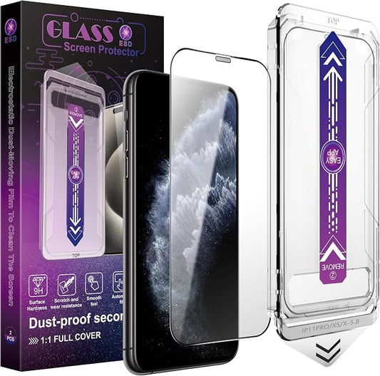 2 Pack Screen Protector for iPhone X/iPhone XS/iPhone 11 Pro, 9H Tempered Glass