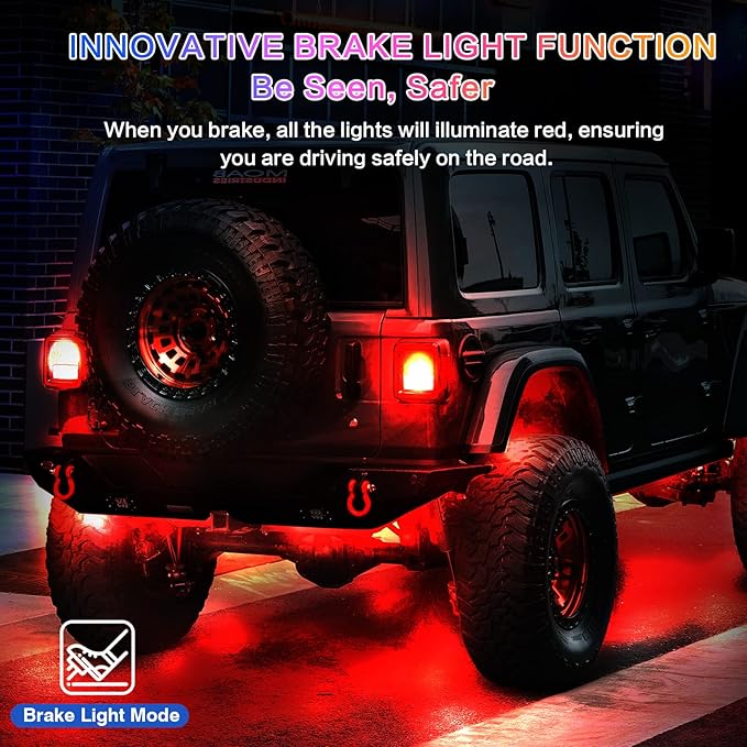 8Pods Aluminum RGB LED Rock Lights for Jeep Trucks UTV ATV RZR Golf Cart Offroad SXS SUV Side by Side with APP/RF Remote Control, Waterproof Multicolor Metal Alloy Case Segmented Underglow Light 12V