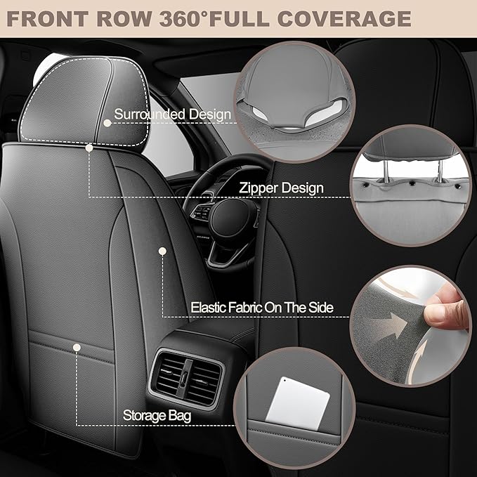 TTX LIGHTING for Jeep Patriot 2007-2017 Seat Covers: Waterproof Leather Seat Protector with Airbag Compatible (2 Front Seats,Black&Gray)