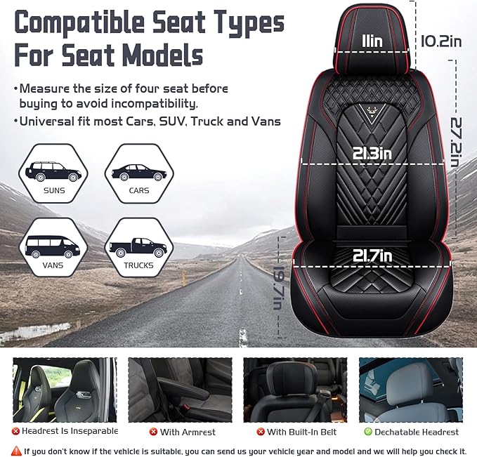 Truck Seat Covers for Chevy Silverado 3500 2007-2026, Waterproof Premium Leather Full Coverage Car Seat Cover, Muscle Sport Style Auto Interior Seat Cover Sets (Full Set/Black Red)