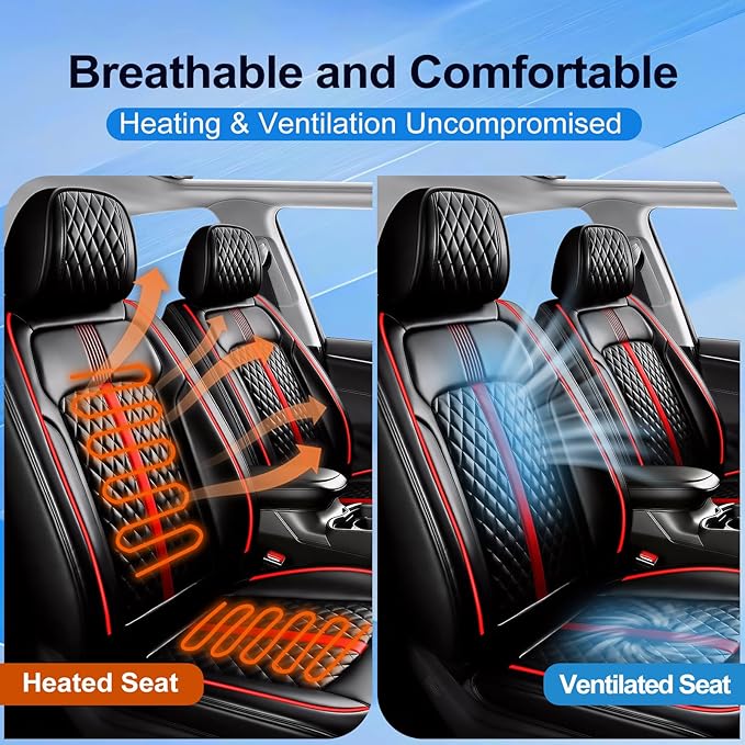 Fit Cruze Car Seat Covers (Front Pair) for Select Chevrolet/Chevy Cruze 2011-2019 - Premium Full Coverage Leather, Airbag Compatible, Waterproof & All Weather Seat Cushion Protector, Red Trim