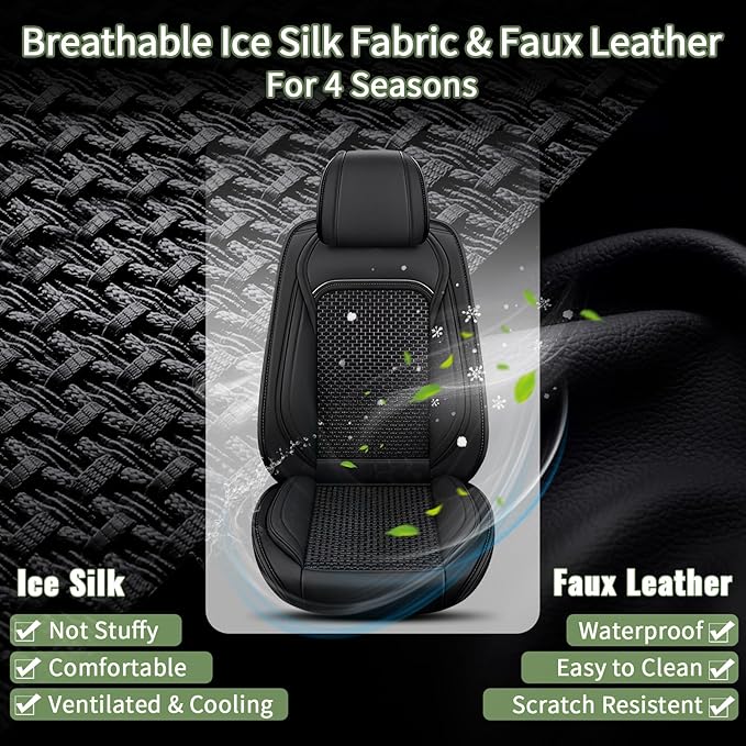 Full Set Car Seat Covers for Subaru Forester SUV 2007-2025 2026 - Breathable Cool Ice Silk Leather - 5 Seats - Vehicle Seat Cushion for Subaru Forester Accessories - Black