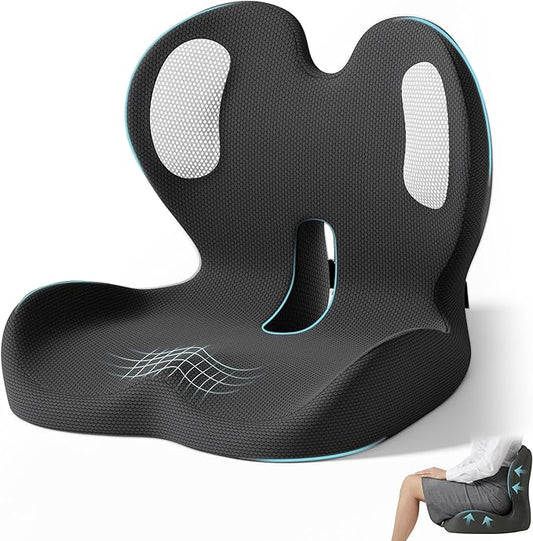 Ergonomic Seat Cushion,Office Chair Cushion with Lumbar Support Pillow,Car Orthopedic Seat Cushions,Designed for Sciatica,Tailbone,Back Pain Relief,for Office,Car,Truck,Home,Desk Chair