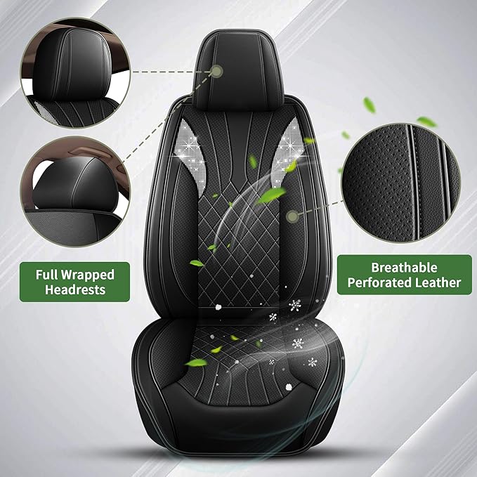 Bling Diamond Embroidered Seat Covers for Honda CR-V CRV 2018-2025 2026, Full Set 5 Seats, Sparkle Rhinestone Breathable Perforated Faux Leather Car Seat Covers for Women (Black)