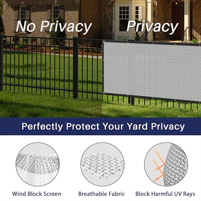 Windscreen4less Privacy Fence Screen Heavy Duty Windscreen Fencing Mesh Fabric Shade Net Cover with Brass Grommtes for Outdoor Wall Garden Yard Pool Deck, 8'x164' Light Gray