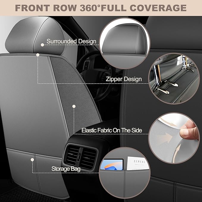 TTX LIGHTING for Toyota Camry 2002-2026 Car Seat Covers, Breathable Ice Silk & Leather Seat Protector, Cool & Anti-Sweat for Long Driving, Airbag Compatible, 2 Front Seats (Black&Gray)