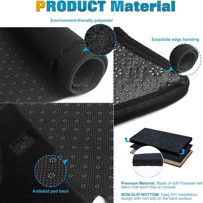 x xotic tech Center Console Dashboard Mat Pre-Cut Non-Slip Sunshield Sun Glare Protector Dash Carpet Pad Black Cover Compatible with Toyota Corolla 2007-2013