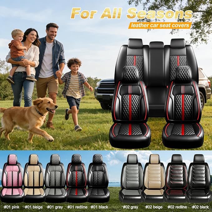 Fit CX-3 Car Seat Covers (Front Pair) for Select Mazda CX3 2016-2024 - Premium Full Coverage Leather, Airbag Compatible & Scratch-Resistant, Waterproof All Weather Seat Protector, Red Trim