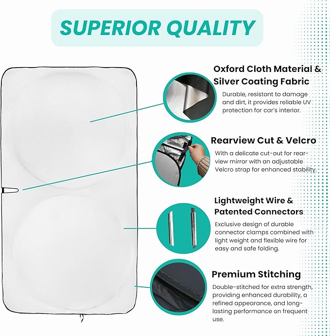 Windshield Sun Shade -Certified 99.87% UVB & 99.02% UVA Car Sun Shade. Award Winning Sunshade - Patented Technology | Compatible for BMW X5 (2014-2018) | Car Shades by Kinder Fluff