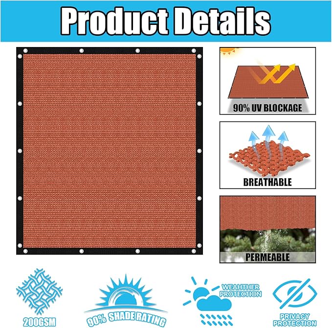 Amagenix 90% Pergola Shade Cover 4' X 14' Sun Shade Cloth with Grommets for Outdoor Garden Patio Porch, Commercial Grade 200 GSM - Cable Zip Ties Included (We Customized) GN108, Rust Red