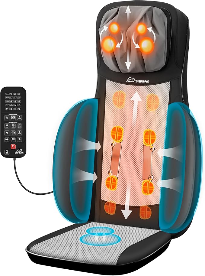 Snailax Full Body Massage Chair Pad, Neck Back Massager with Heat, Customizable 4D Shiatsu,Spot,Rolling,Vibration, Lumbar & Hip Compress Massage Seat for Home Office, Gifts for Dad,Mom