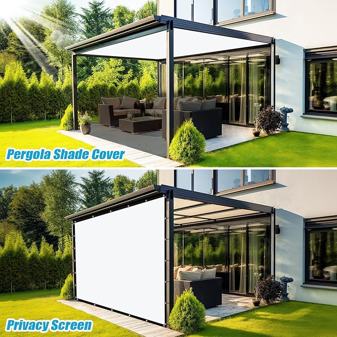 Amagenix 90% Pergola Shade Cover 6' X 11' Sun Shade Cloth with Grommets for Outdoor Garden Patio Porch, Commercial Grade 200 GSM - Cable Zip Ties Included (We Customized) GN108, White