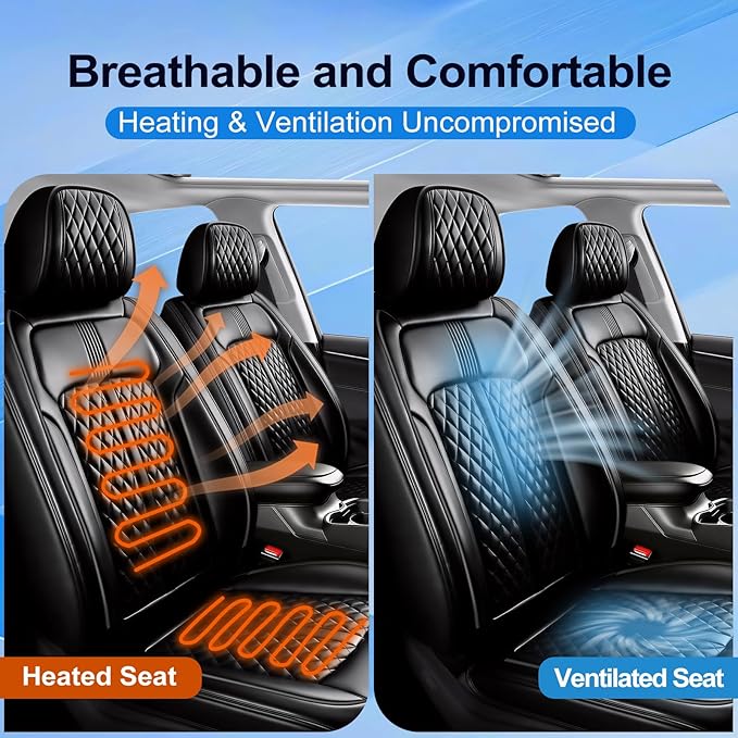 Fit Trax Car Seat Covers (Front Pair) for Chevrolet/Chevy Trax 2015-2026 - Luxury Full Coverage Leather, Waterproof & All Weather Seat Cushion Protector, Airbag Compatible, Black