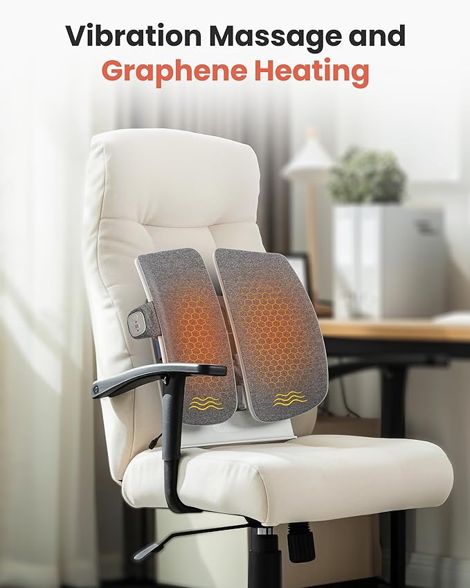 COMFIER Heated Lumbar Support Pillow with Vibration Massage, Back Support Cushion for Office Chair, Adjustable Height up to 18.1 in – Thoughtful Gifts for Mom Dad Women Men