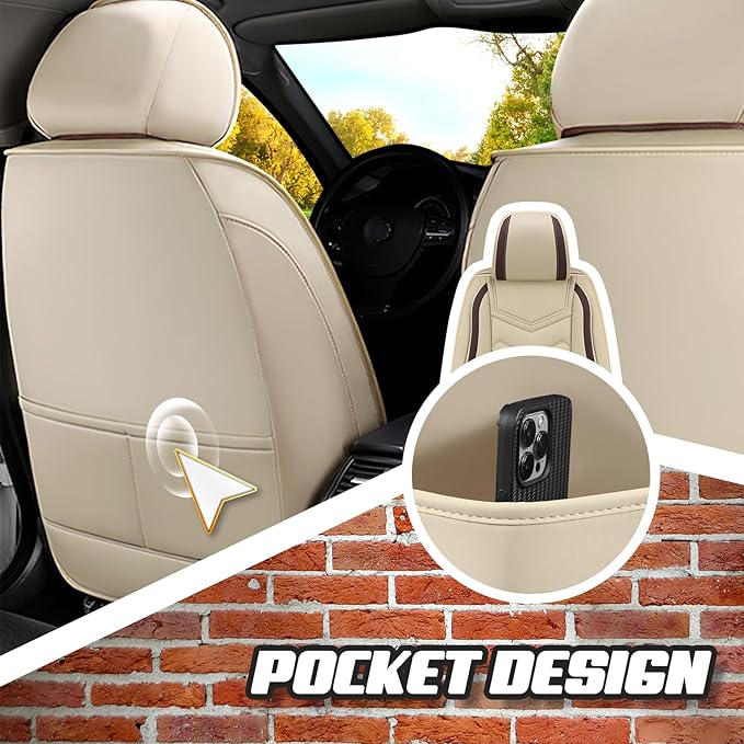 Car Seat Covers for KIA Sedona 2003-2021, Premium Nappa Leather Car Seat Cover, Stylish Sport Seat Covers， Automobile Seat Cover Sets.(Standard 2 Seats/Beige)