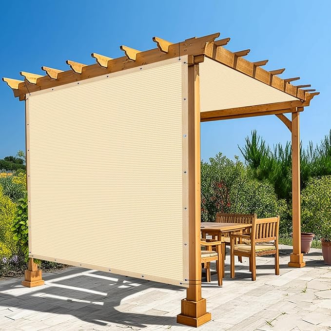 Amagenix 90% Pergola Shade Cover 4' X 15' Sun Shade Cloth with Grommets for Outdoor Garden Patio Porch, Commercial Grade 200 GSM - Cable Zip Ties Included (We Customized) GN108, Wheat