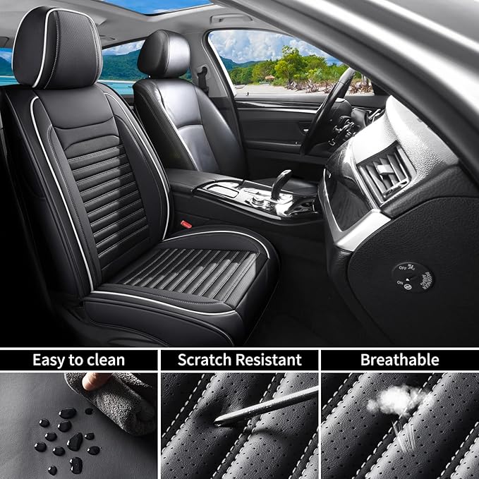 Car Seat Covers Full Set Fit for Toyota Avalon 1997-2022, Premium Faux Leather Car Seat Protector, Breathable, Anti-Slip, Comfortable & Durable (Black&White,Full Set)