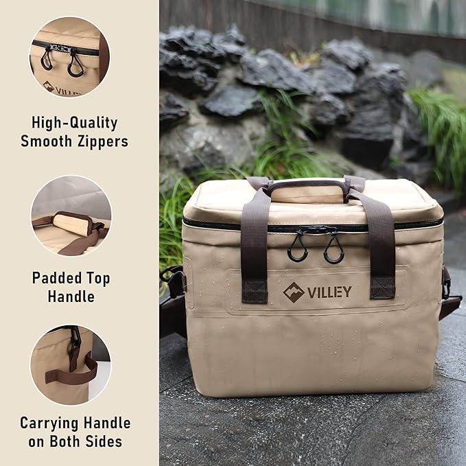 VILLEY Cooler Bag, 30 Cans Insulated Soft Cooler Bag, Large Beach Cooler with Removable Shoulder Strap, Keep Cold/Keep Fresh/Keep Warm, Portable Soft Sided Cooler for Camping Trip Picnic, 20L