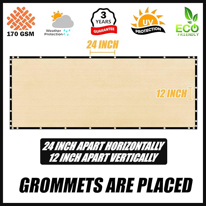 Royal Shade Custom Size 6' x 48' Beige Fence Privacy Screen Windscreen Cover Netting Mesh Fabric Cloth - Cable Zip Ties Included (We Make Custom Size)