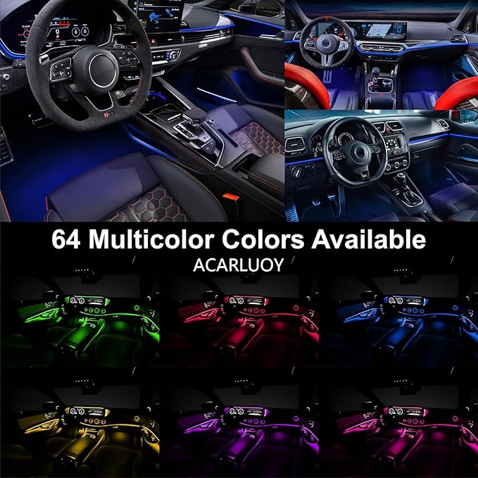 Acrylic Car LED Ambient Light, Fiber Optic Interior Light Strip, 24 Million Types, Ambient Light KKT that Swings with The Melody of Music (Dreamcolor 22 in 1)