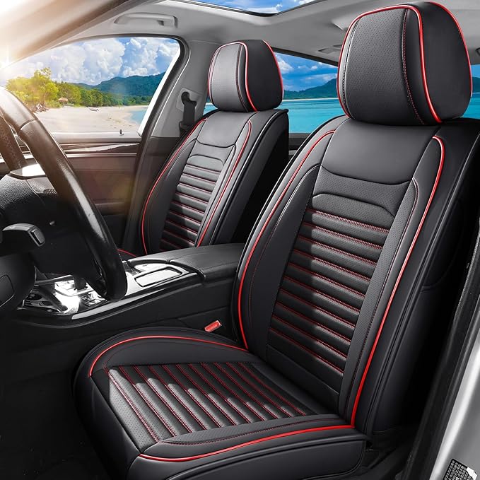 Car Seat Covers Full Set Fit for Toyota Corolla Cross 2021-2025,2026, Premium Faux Leather Car Seat Protector,Breathable Anti-Slip Full Wrapping Edge Seat Covers(Black&Red,Full Set)