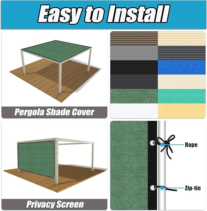 Amagenix 90% Pergola Shade Cover 12' X 18' Sun Shade Cloth with Grommets for Outdoor Garden Patio Porch, Commercial Grade 200 GSM - Cable Zip Ties Included (We Customized) GN108, Green