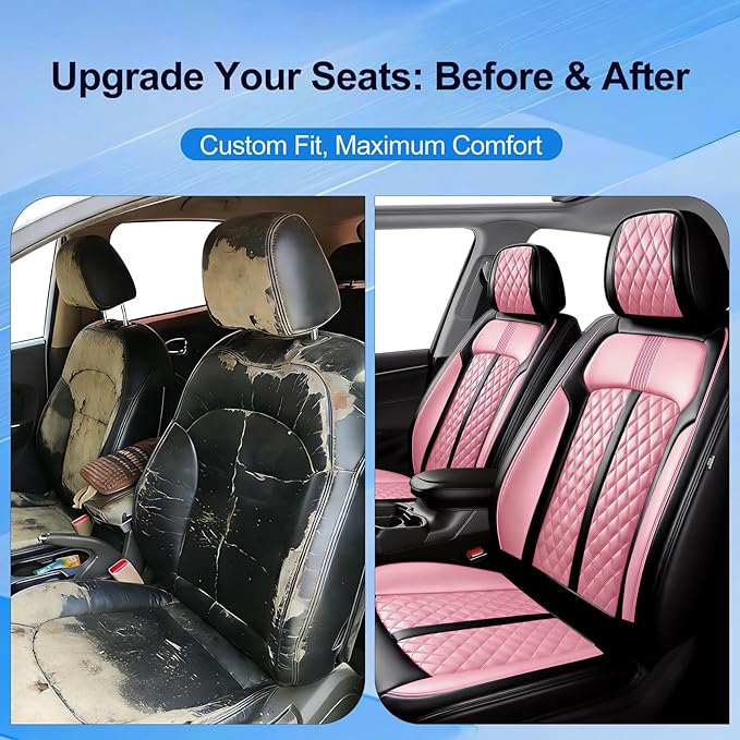 Fit Tahoe Car Seat Covers for Select Chevrolet/Chevy Tahoe 2000-2025 2026 - Full Coverage Leather, Waterproof & All Weather Seat Cushion Protector, Black+Pink