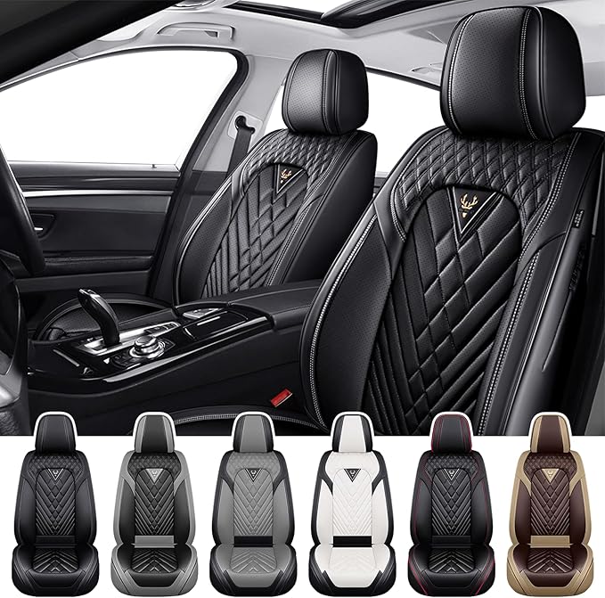 Truck Seat Covers for Chevy Silverado 1500 2007-2026, Waterproof Premium Leather Full Coverage Car Seat Cover, Muscle Sport Style Auto Interior Seat Cover Sets (Front Set/Black)