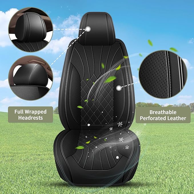 Full Set Car Seat Covers for Toyota Corolla 2000-2019: Breathable Perforated Leather Seat Cover (Black)